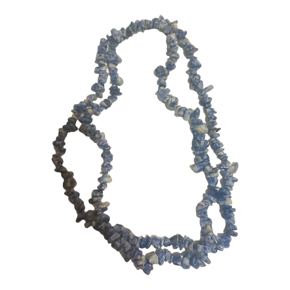 1990’s Vintage Bohemian Boho Blue Stone Single Strand Necklace, 15.5”‎ Long